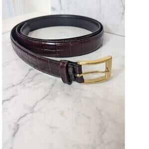 Canterbury mens leather brass belt croc embossed maroon brown casual sz 50